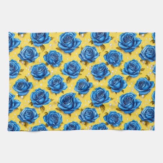 Romantische Blaue Rosen Moderne Blume Geschirrtuch (Horizontal)