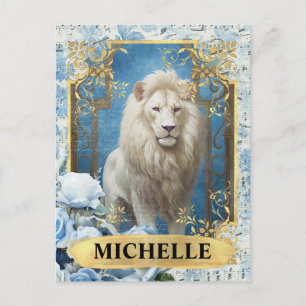 Romantische blaue Rosen und Löwen-Fantasie Postkarte