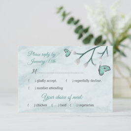 Romantische blaue Schmetterlinge Antwortkarte rsvp