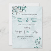 Romantische blaue Schmetterlingskarte Blätter Blüh Einladung (Vorderseite)