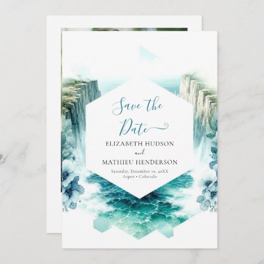 Romantische blaue Schönheitshochzeit Save The Date (Vorne/Hinten)