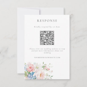 Romantische blaue und rosa Pastell-Blumen-Hochzeit RSVP Karte