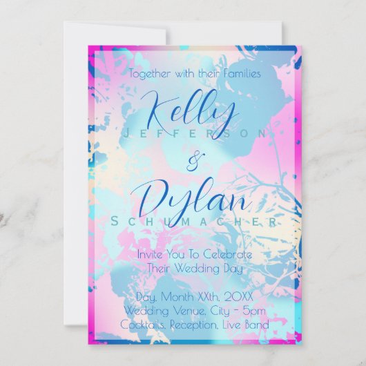 Romantische Blauer Rosa Pfirsich Abstrakte Blumenp Einladung (Vorderseite)