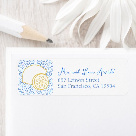 Romantische Blauer Tile Citrus Lemon Luxury Weddin (Insitu)