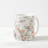 Romantische Blondhaar-Dame Pfirsichrosen Floral Kaffeetasse (VorderseiteRechts)