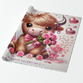 Romantische Blooms Hochland Kuh Valentine Geschenkpapier (Ungerollt)
