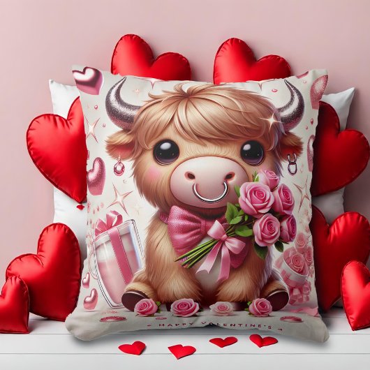 Romantische Blooms Hochland Kuh Valentine Kissen