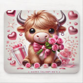 Romantische Blooms Hochland Kuh Valentine Mousepad (Vorne)