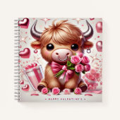Romantische Blooms Hochland Kuh Valentine Notizblock (Vorderseite)