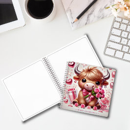 Romantische Blooms Hochland Kuh Valentine Notizblock