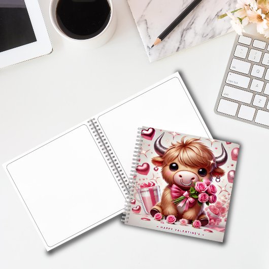 Romantische Blooms Hochland Kuh Valentine Notizblock