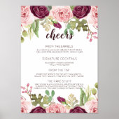 Romantische Blooms Wedding Bar Menu Poster (Vorne)