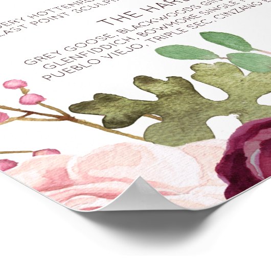 Romantische Blooms Wedding Bar Menu Poster (Ecke)