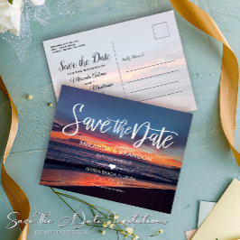Romantische Blue Beach Hochzeit Save the Date Ankündigungspostkarte
