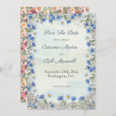 Romantische Blue Floral Save the Date Card Einladung (Vorne/Hinten)