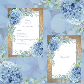 Romantische Blue Hydrangea Monogram Hochzeit RSVP Karte