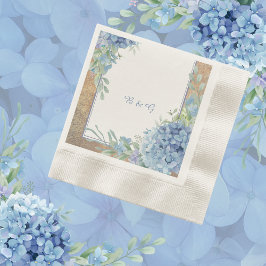 Romantische Blue Hydrangea Monogram Hochzeit Serviette