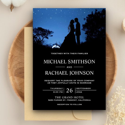 Romantische Blue Night Sky Couple Wedding Einladung