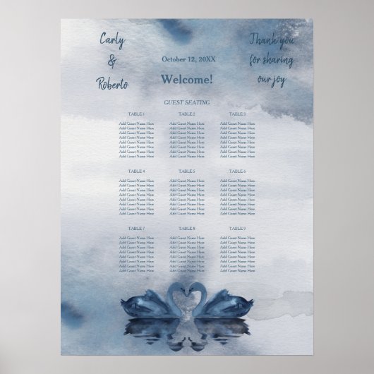 Romantische Blue Swan Hochzeitsstimmung Poster (Vorne)