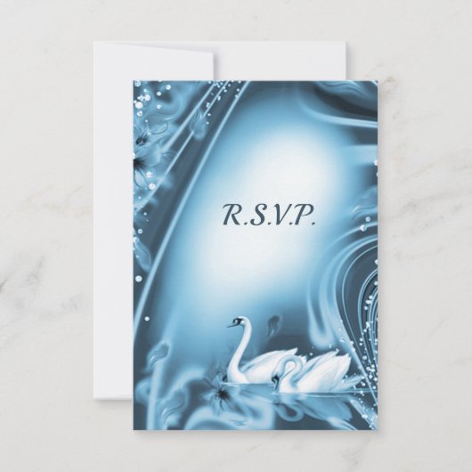 Romantische Blue Swan Liebe Wedding RSVP (Vorderseite)