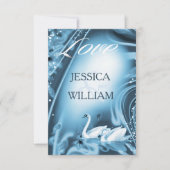 Romantische Blue Swan Liebe Wedding RSVP (Vorderseite)