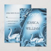 Romantische Blue Swan Liebe Wedding RSVP Karte (Vorne/Hinten)
