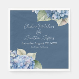 Romantische Blue Watercolor Hydrangea-Blume auf de Serviette