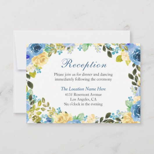 Romantische Blue Yellow Rose Garden Empfang Card Einladung (Vorderseite)