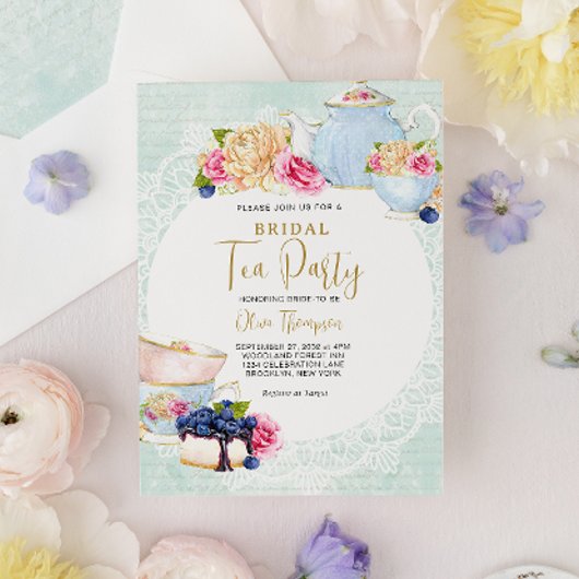 Romantische Blueberry Teapot Bridal Tee Party Einladung