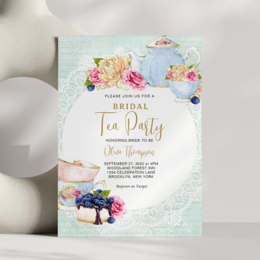 Romantische Blueberry Teapot Bridal Tee Party Einladung