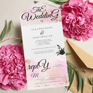 Romantische blühende Kalligraphie Die Hochzeit All In One Einladung