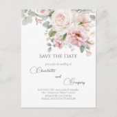 Romantische blühende Rose Save the Date Ankündigungspostkarte (Vorderseite)
