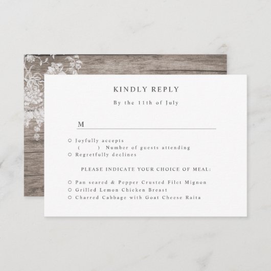 Romantische Blume auf rustikaler Holzhochzeit RSVP Karte (Vorne/Hinten)