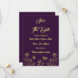 Romantische Blume aus Gold lila Hochzeit Save The Date