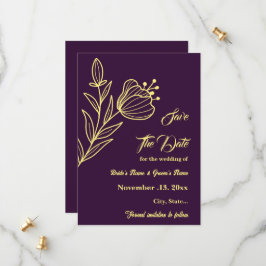 Romantische Blume aus Gold lila Hochzeit Save The Date