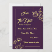 Romantische Blume aus Gold lila Hochzeit Save The Date (Vorderseite)