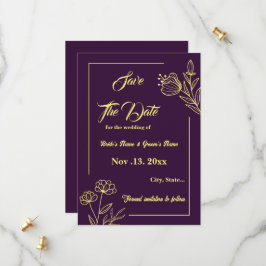 Romantische Blume aus Gold lila Hochzeit Save The Date