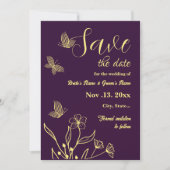 Romantische Blume aus Gold lila Hochzeit Save The Date (Vorderseite)
