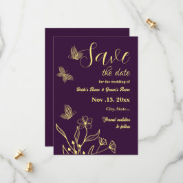 Romantische Blume aus Gold lila Hochzeit Save The Date