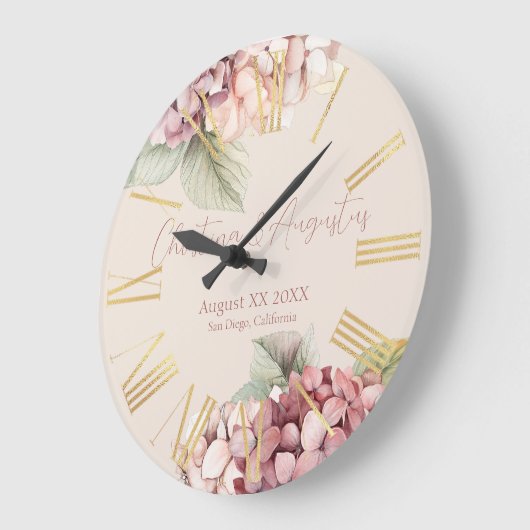 Romantische Blume aus Pink und Blush Große Wanduhr (Winkel)