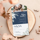 Romantische Blume Blau Foto Hochzeit All In One Einladung