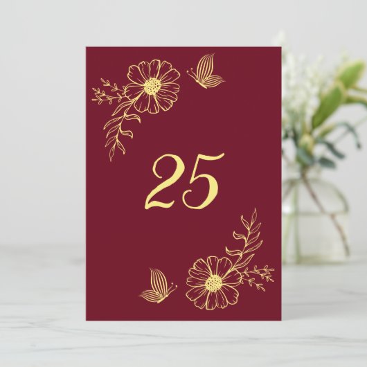 Romantische Blume Bordeaux Tischnummer (Stehend Vorderseite)