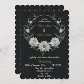Romantische Blume botanische Schwarze Hochzeit Einladung (Vorne/Hinten)
