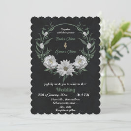 Romantische Blume botanische Schwarze Hochzeit Einladung
