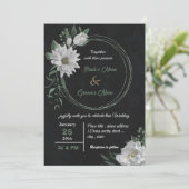 Romantische Blume botanische Schwarze Hochzeit Einladung (Stehend Vorderseite)