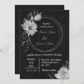 Romantische Blume botanische Schwarze Hochzeit Einladung (Vorne/Hinten)