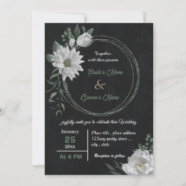 Romantische Blume botanische Schwarze Hochzeit Einladung