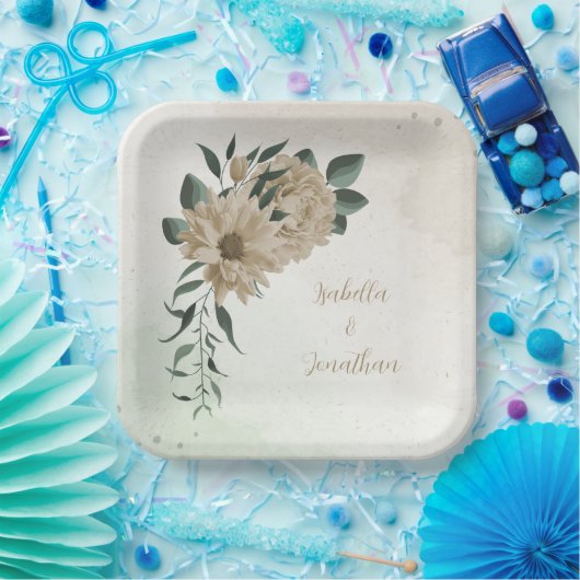 romantische Blume Champagner Pappteller (Party)