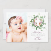Romantische Blume & Foto Taufe Danke Karte (Vorderseite)