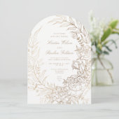 Romantische Blume Goldene Wraath-Arch-Hochzeit Einladung (Stehend Vorderseite)